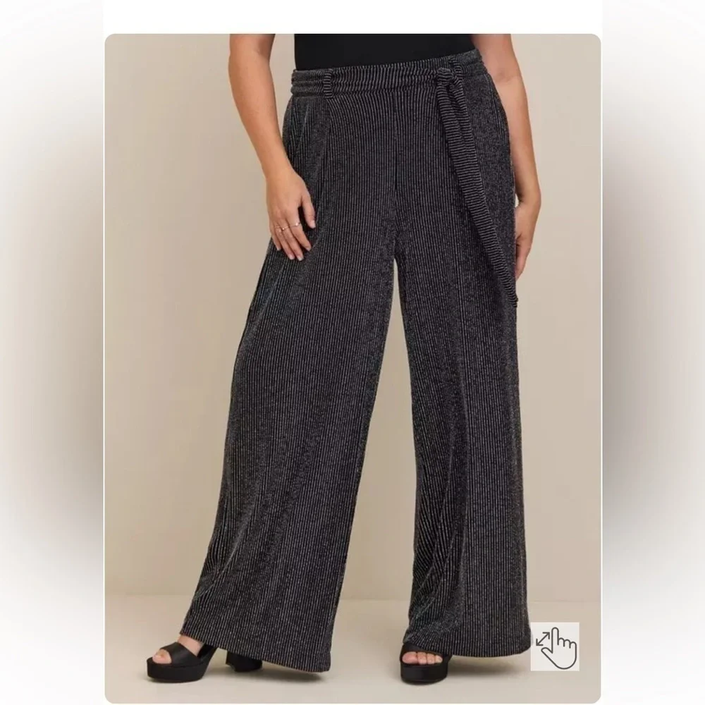 NWT Torrid Wide Leg Black and Silver Glitter Pants Womens 2X - Picture 2 of 15